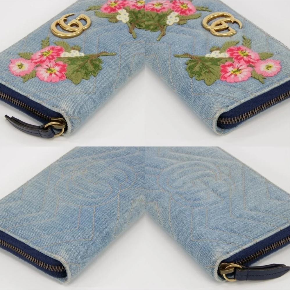 GUCCI Denim Flora long zippy wallet - Picture 4 of 12
